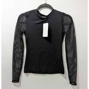 NEW ZARA Black Top With Sheer Mesh Sleeves Size S